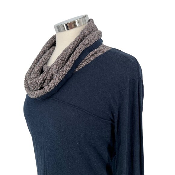 Skunkfunk Navy Long-Sleeve Knit Top With Textured Cowl Neck Size 4 - Picture 4 of 13